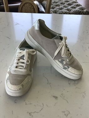 Cole Haan Cream & Silver Suede Lace-Up Sneakers